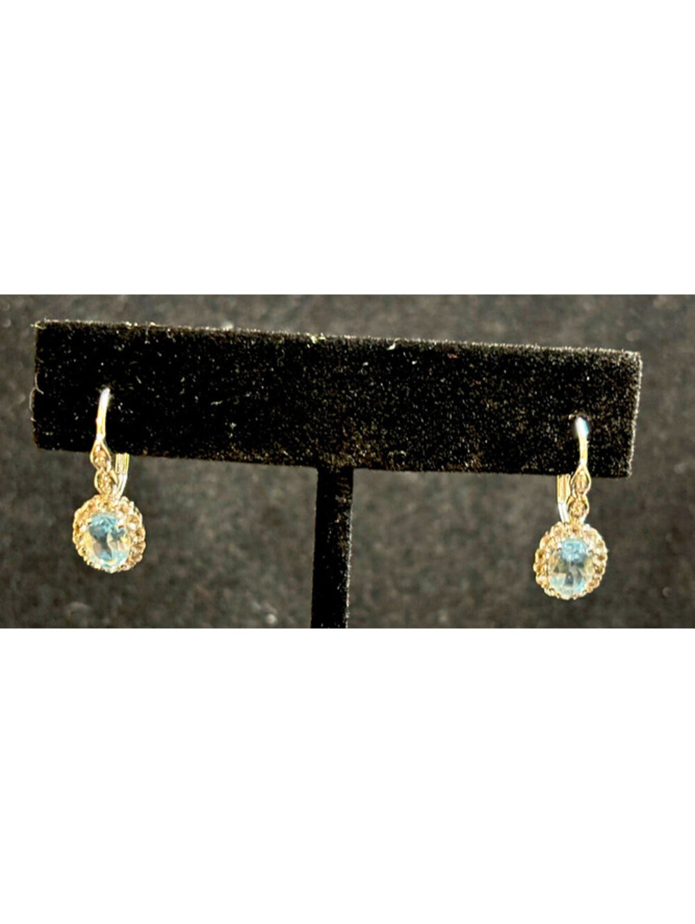 14K White Gold Blue Gemstone Halo Dangle Earrings Diamond Accents 2.83g